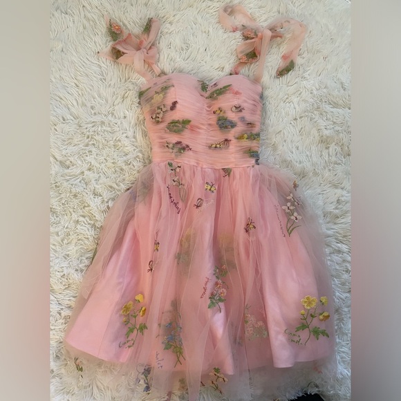 Pink Flower Embroidered Tulle Prom Dress - Picture 3 of 4